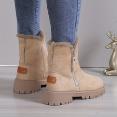 Women's Side Zipper Solid Snow Boots Flat Wear Resistance Non Slip Walking Boots