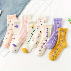 8 Pairs Floral Ruffle Socks Sweet & Mid Tube Women's Stockings