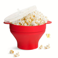 Silicone Popcorn Bowl Microwave Folding Bucket Heat-resistant Large With Lid