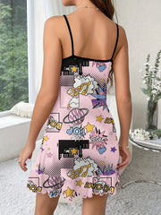 Letter Print Nightdress Spaghetti Strap Sleep Dress Women's Sleepwear
