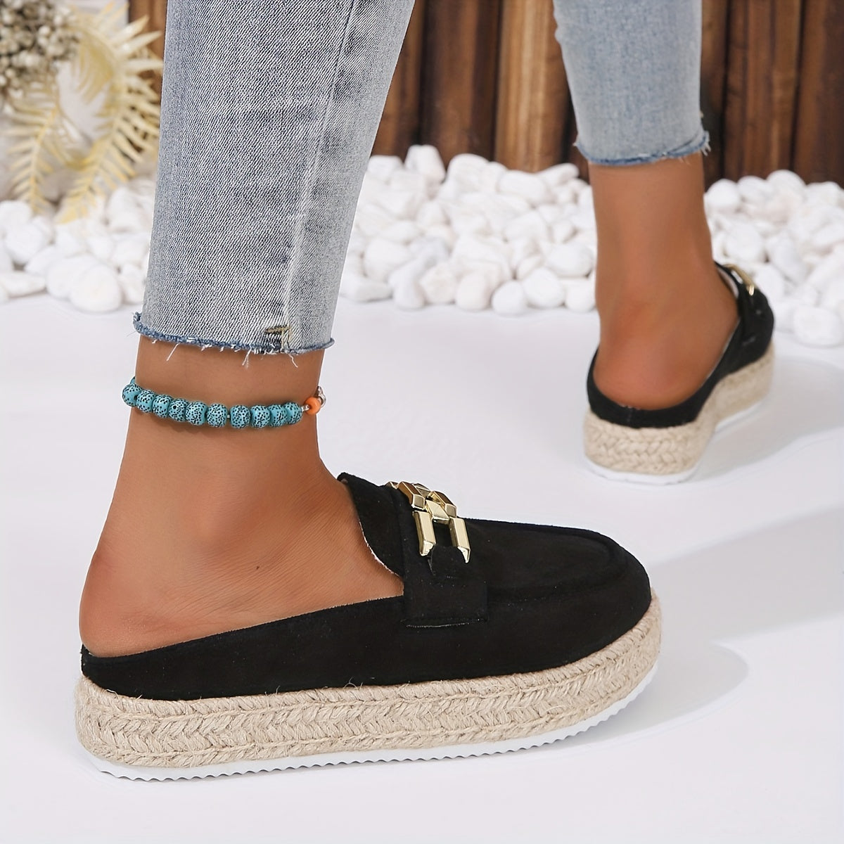 Women's Platform Espadrille Mules Round Closed Toe Slip On Shoes