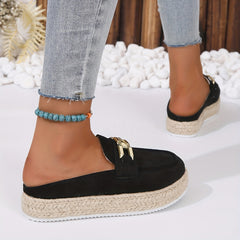 Women's Platform Espadrille Mules Round Closed Toe Slip On Shoes