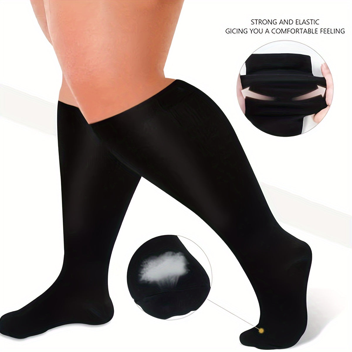 3 Pairs Plus Size Compression Socks 15-20 mmHg Wide Calf for Women & Men