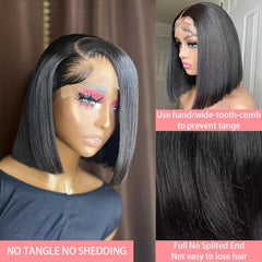 Short Straight Bob Wig 100% Human Hair Glueless 13X4 HD Transparent Lace Front W