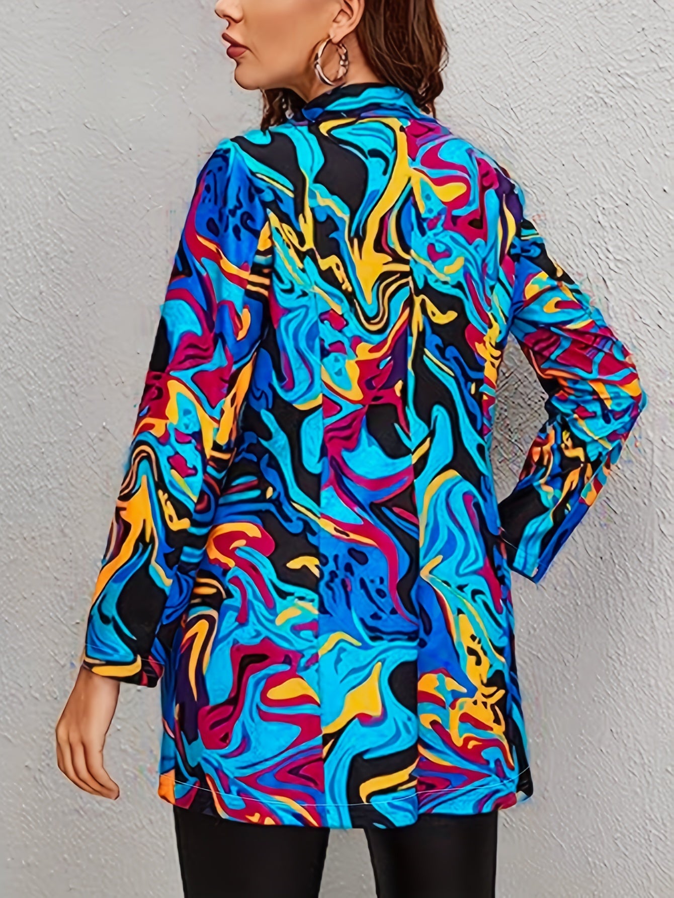 Abstract Print Button Front Blazer Long Sleeve Blazer For Office