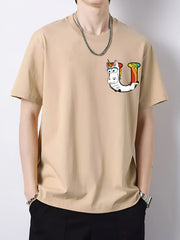 Cartoon Funny Unicorn Print Men's Cotton Graphic Crew Neck T-shirt