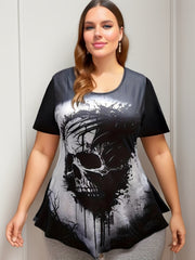 Gothic Halloween Outfit: Skull Print Top & Tie Dye Leggings Set