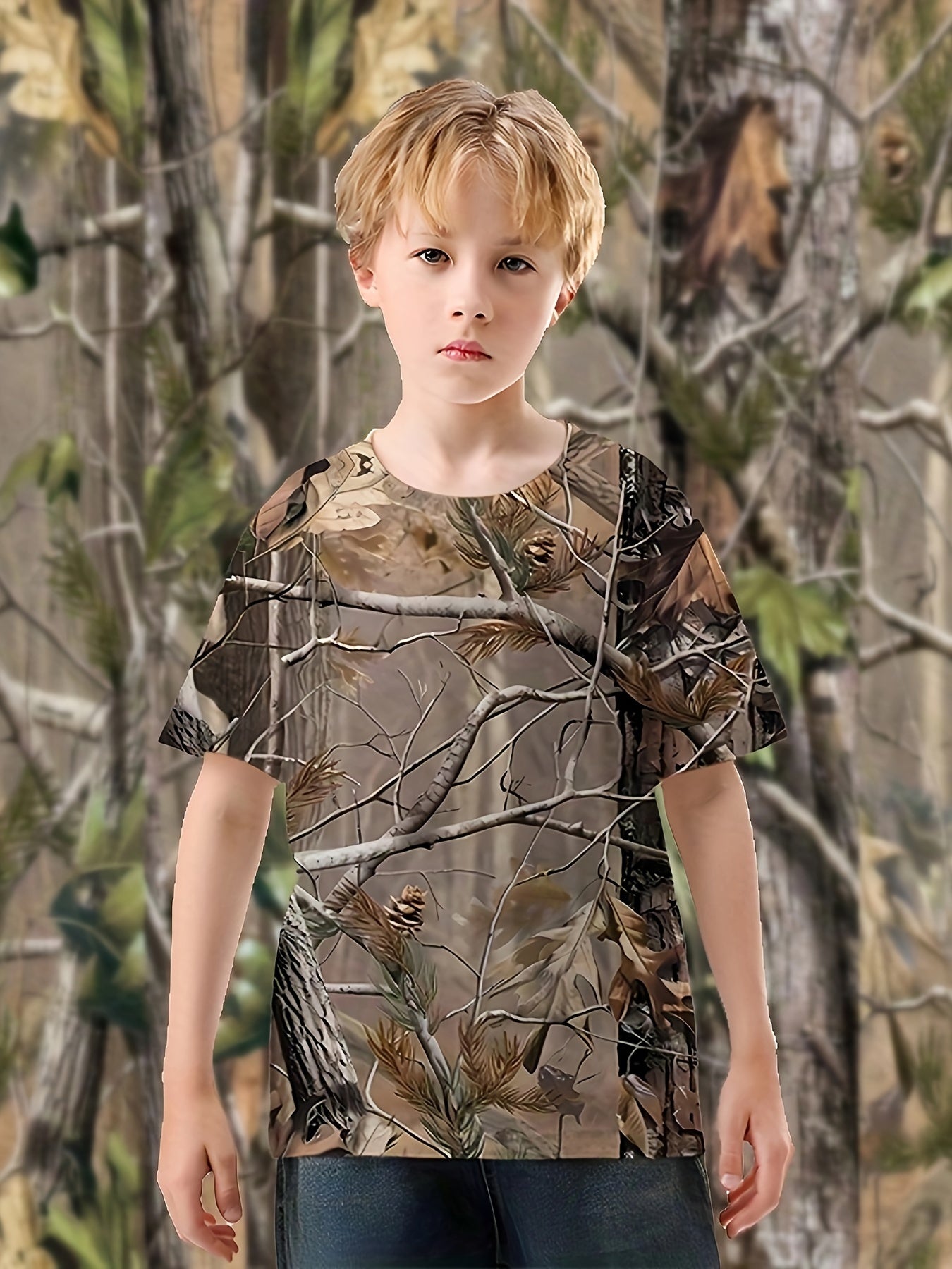 Boys Tree Branches 3D Print Tee Tops Casual Short Sleeve T-shirt