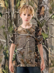 Boys Tree Branches 3D Print Tee Tops Casual Short Sleeve T-shirt