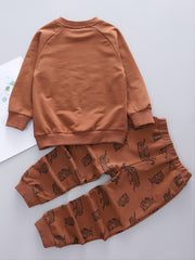Boys Print Crew Neck Sweatshirt Trousers Set