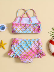 Kids' Summer Swimsuit Set Gradient Fish Scale Cami Top & Shorts Bikini Tankini