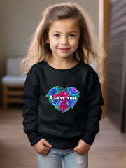 Girls Heart Pattern Crew Neck Sweatshirt For Spring Fall
