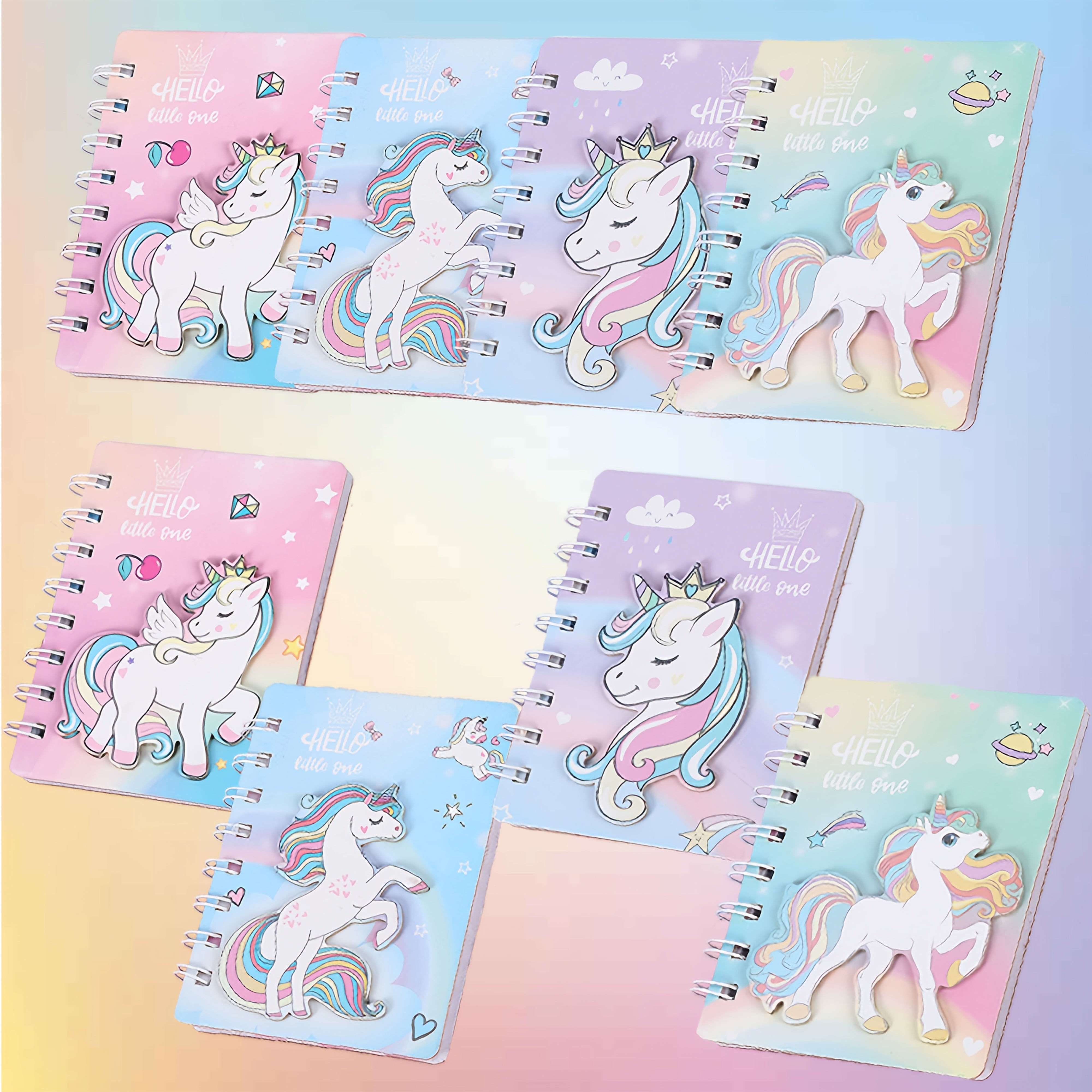 4 Colors 3D Unicorn Loose Leaf Notebook Set - Pink Purple Green Heart Journaling