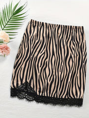 Leopard Print Lace Trim Skirt Elastic Waist Spring Summer Clothing