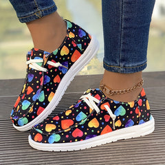 Women's Heart Pattern Low Canvas Shoes Lightweight Walking Shoes