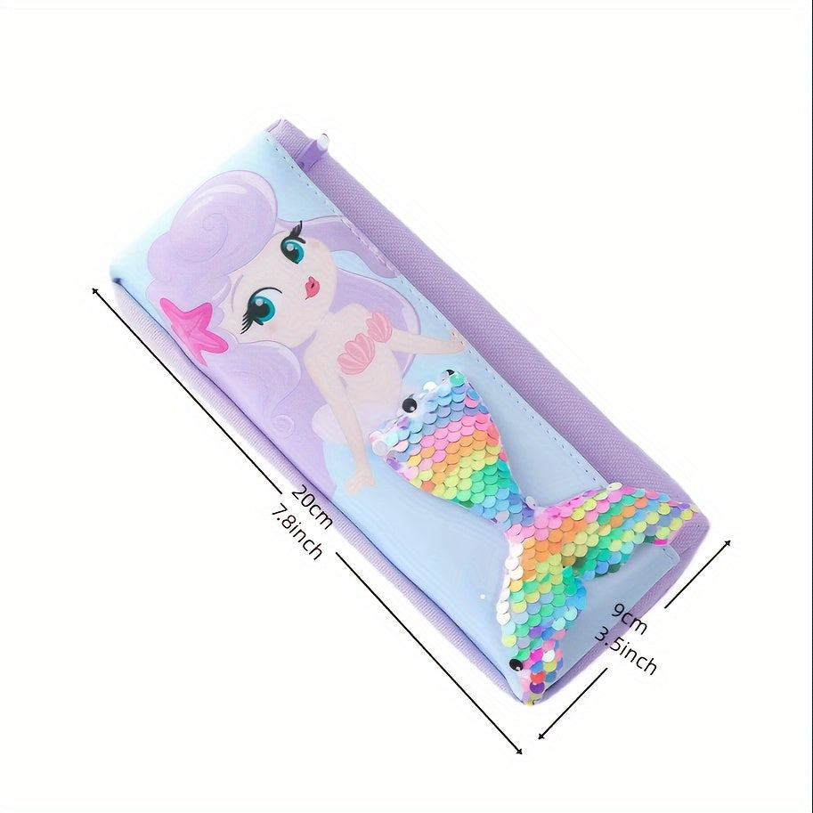 Mermaid Pencil Bag Double Layer Oxford Zipper Pencil Bag