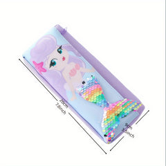 Mermaid Pencil Bag Double Layer Oxford Zipper Pencil Bag
