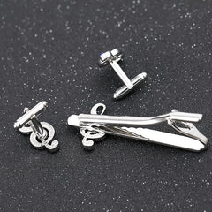 Purple Crystal Cufflinks & Tie Clip Set