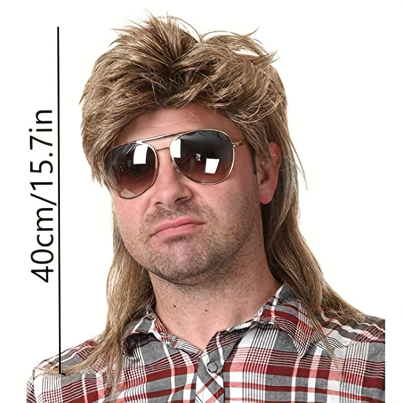 Men's Mullet Shape Brown Golden Brown Wig