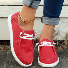 Women's Red Canvas Lace Up Casual Shoes Lightweight Flat Shoes