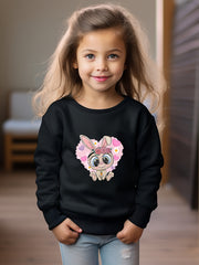 Girls Rabbit Pattern Crew Neck Sweatshirt Spring Fall Christmas Gift