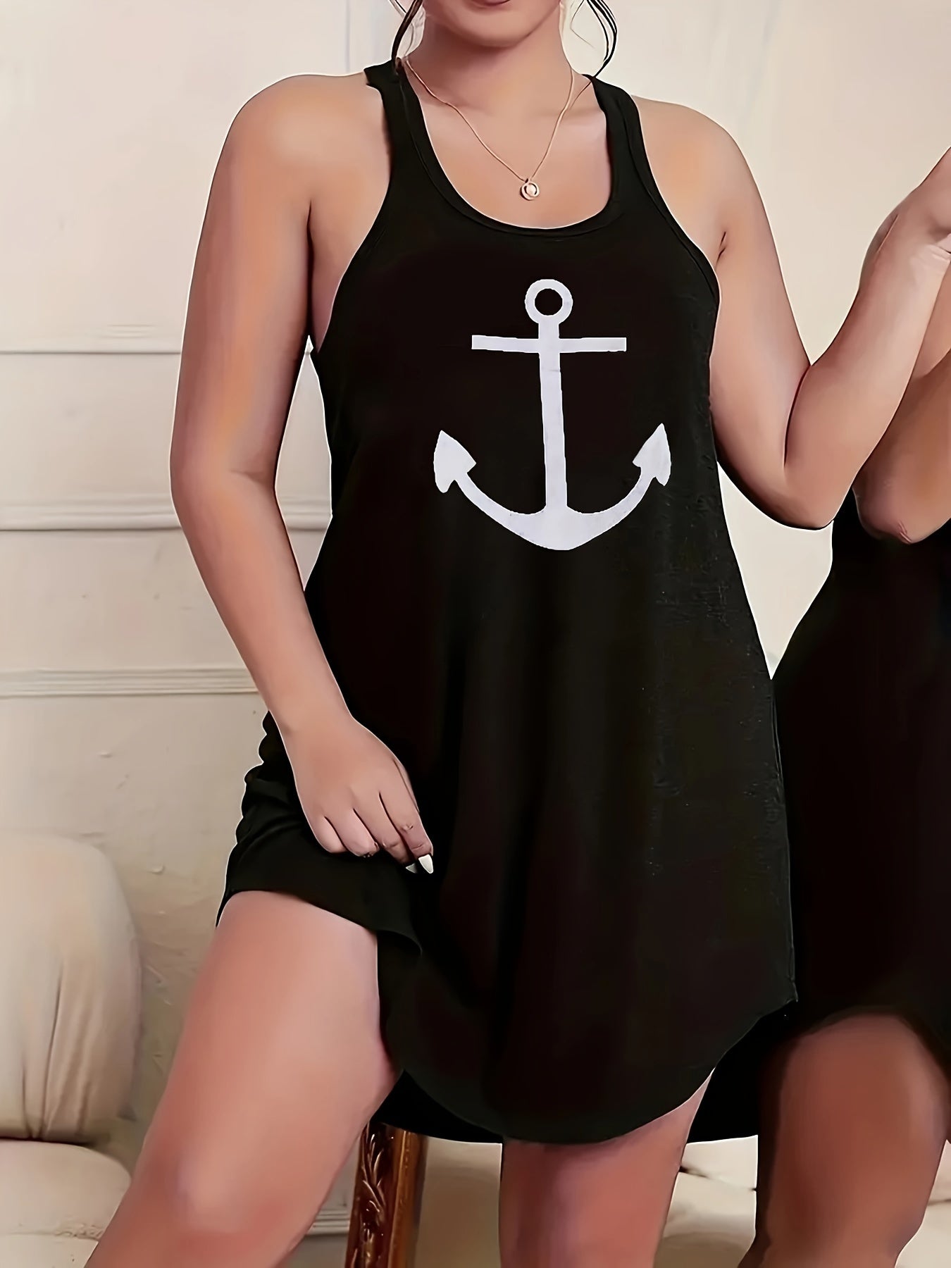 Anchor Print Racer Back Tank Sleep Dress