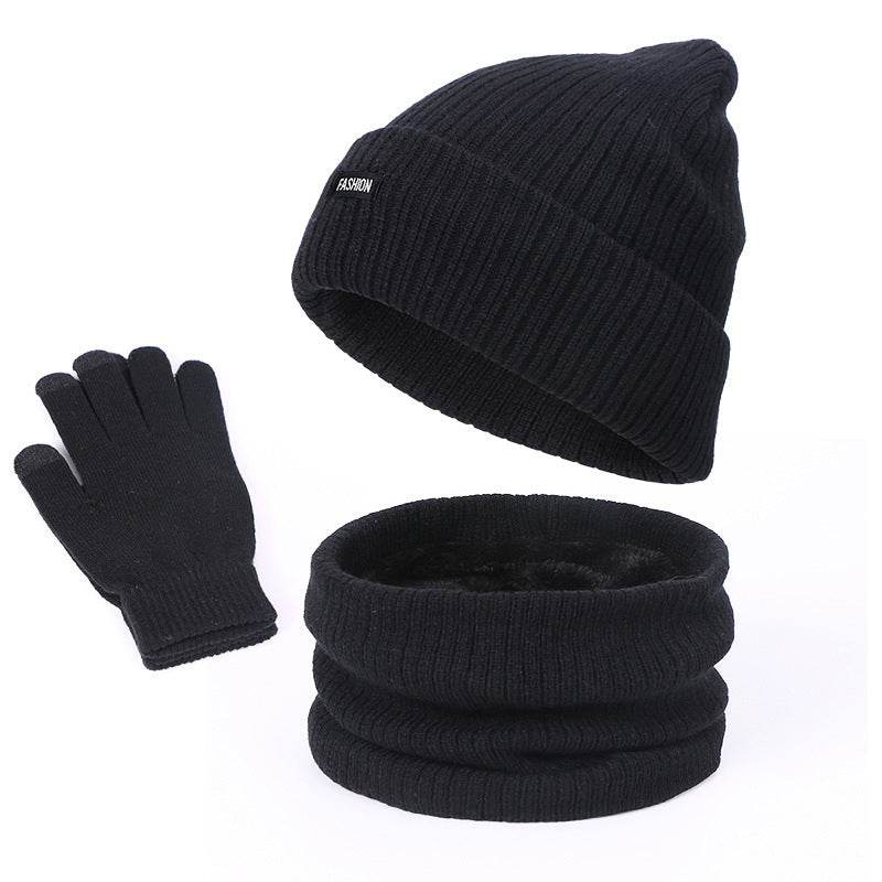 Winter Plus Velvet Hat Scarf Gloves Set Men Women Knitted Thickened Warm
