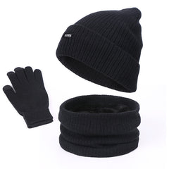 Winter Plus Velvet Hat Scarf Gloves Set Men Women Knitted Thickened Warm