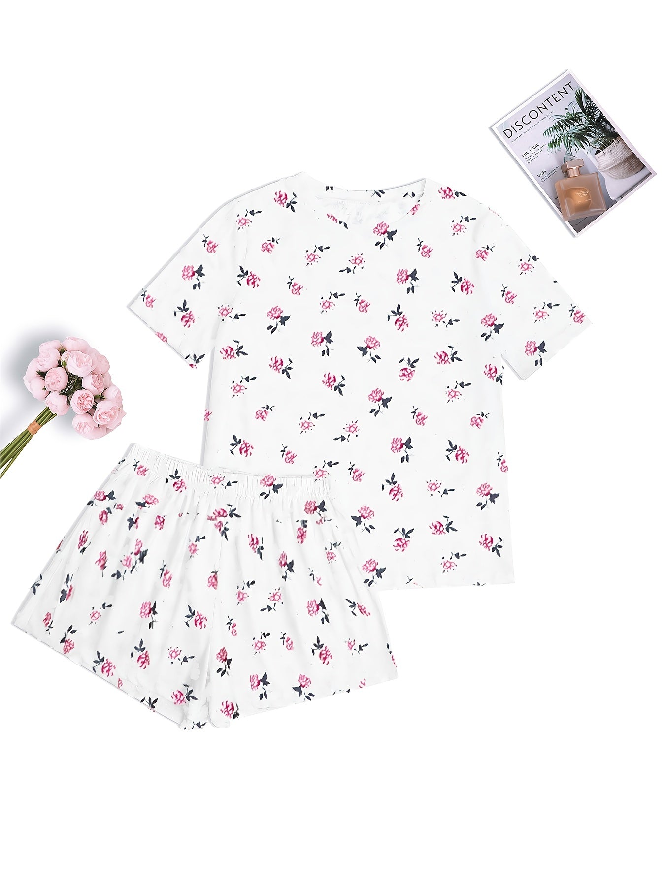 Floral Print Lounge Set Short Sleeve T Shirt & Shorts Women's Loungewear