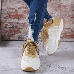 Women's Lightweight Sneakers Low Top Lace Up Knit & Faux Leather Patch Shoes