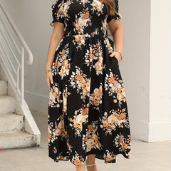 Floral Print Off Shoulder Maxi Dress With Pockets