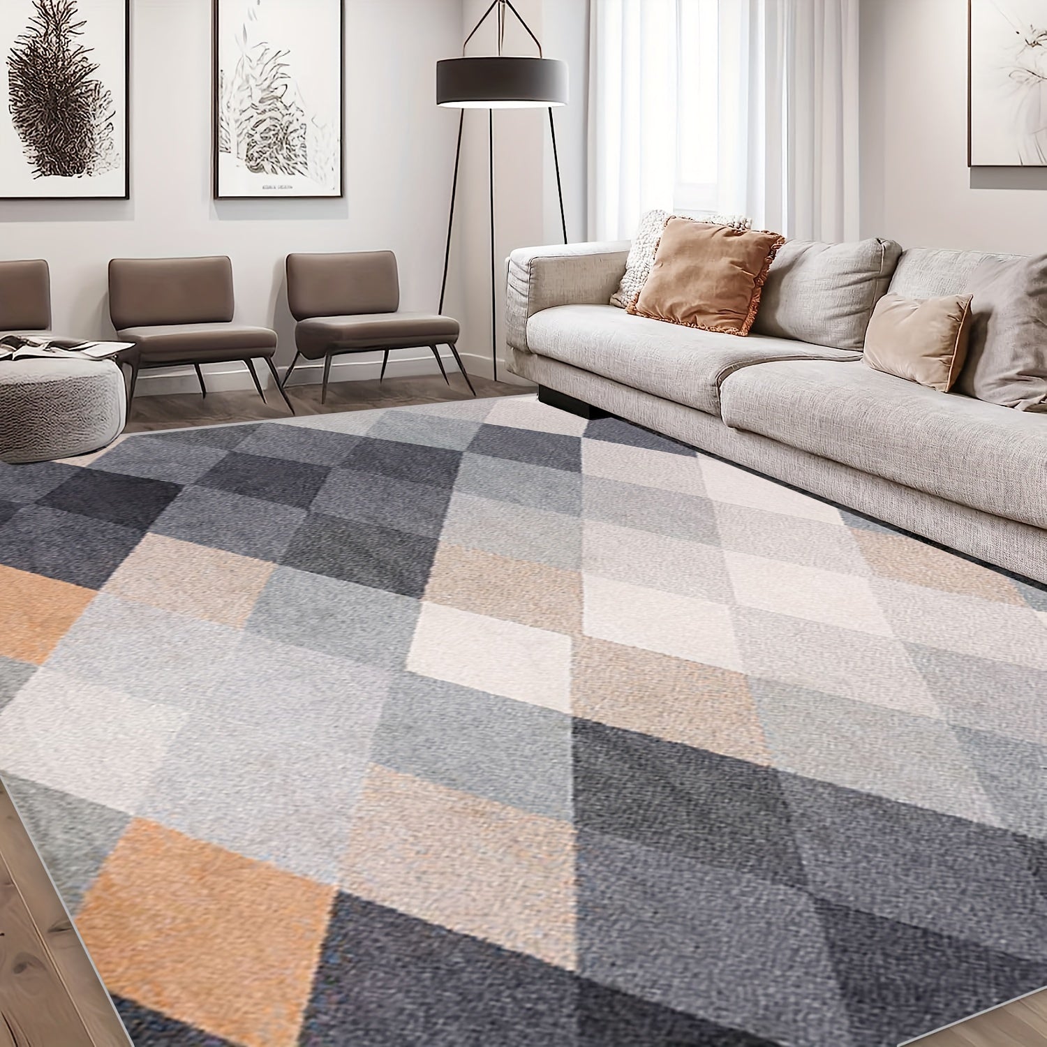 Geometric Absorbent Non Slip Rug Soft Faux Sheepskin Floor Mat