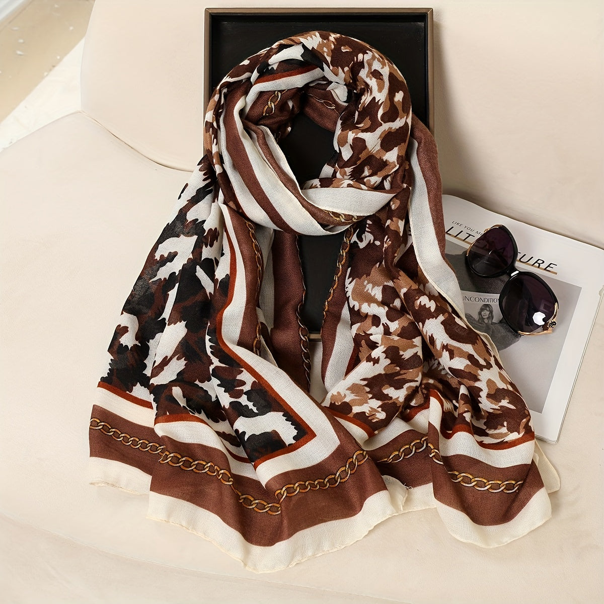Leopard Print Scarf Bohemia Cotton Linen Shawl Vintage Windproof Warm Wrap