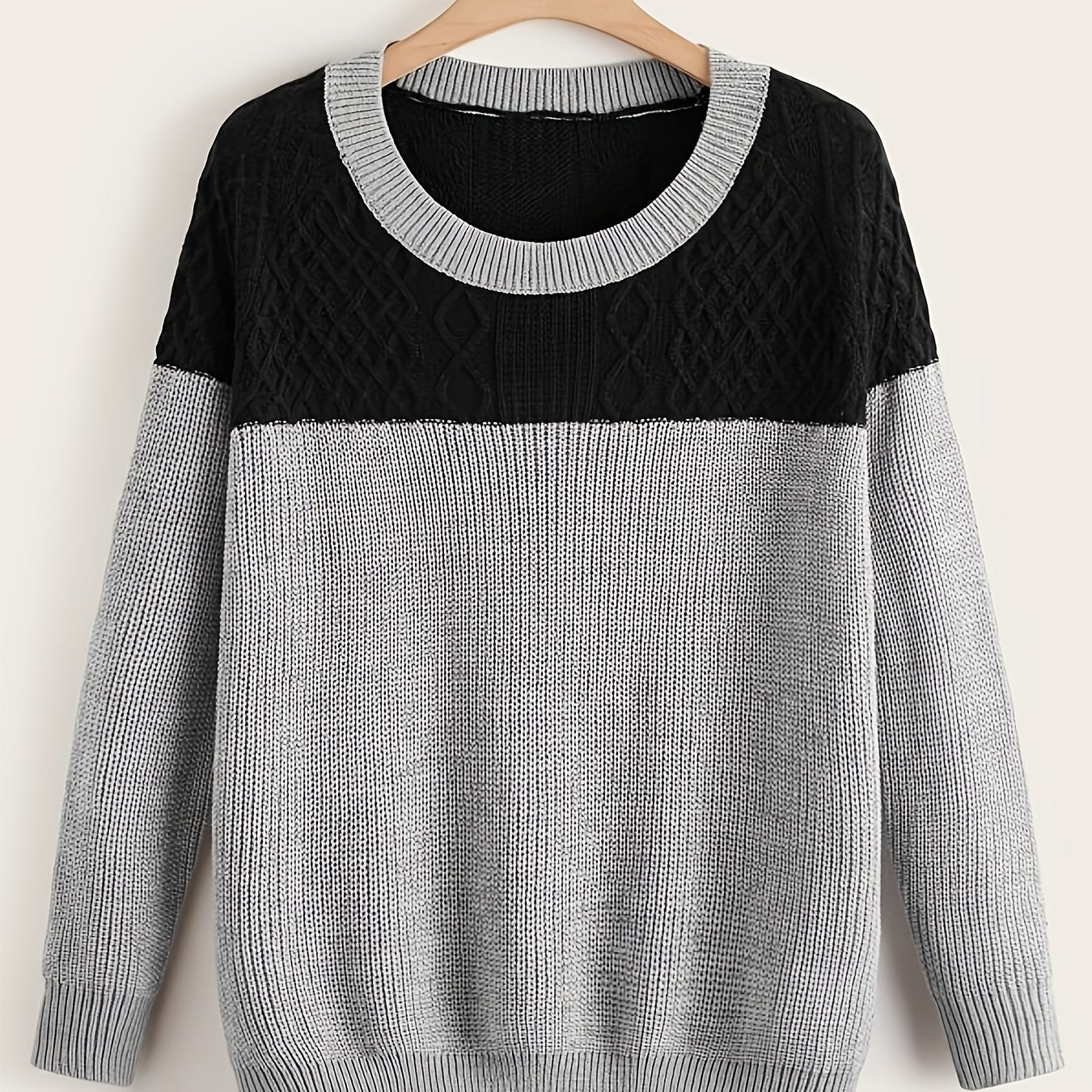 Colorblock Round Neck Long Sleeve Sweater Plus Size