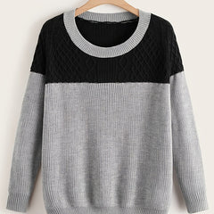 Colorblock Round Neck Long Sleeve Sweater Plus Size