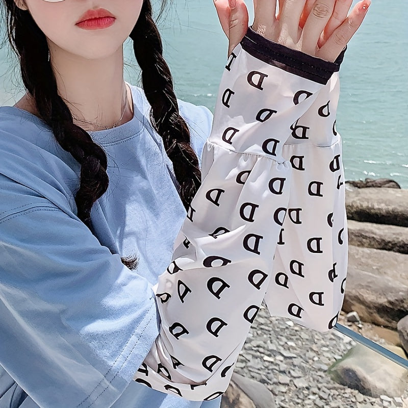 Sunscreen Ice Silky Arm Sleeve Houndstooth Summer UV Protection Gloves