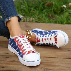 Women's Print Canvas Sneakers Lace Up Low Top Shoes