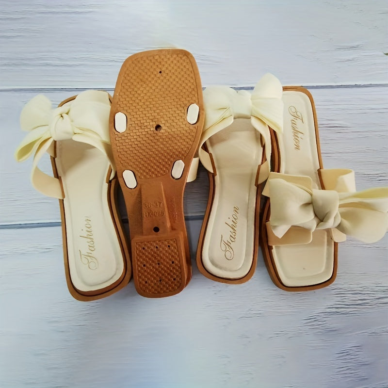 Bowknot Flat Slides Open Toe Slip On Sandals