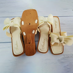 Bowknot Flat Slides Open Toe Slip On Sandals