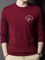Lightning Pattern Knitted Sweater Men's Casual Warm Crew Neck Pullover