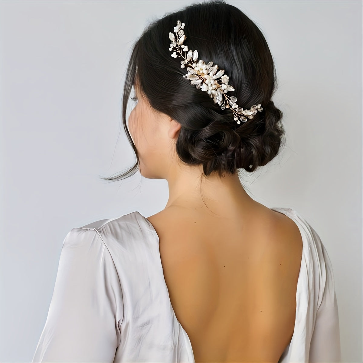 Pearl Flower Hair Comb Back Head Insert Comb Crystal Hair Comb