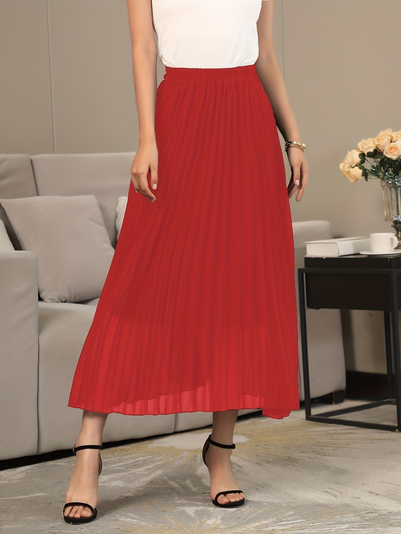 High Waist Pleated Maxi Skirt for Women