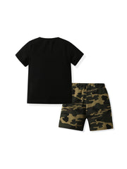 Boys Camo Print T-shirt and Shorts Set for Summer