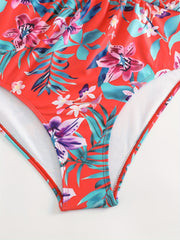 Tropical Print Halter One Piece Swimsuit