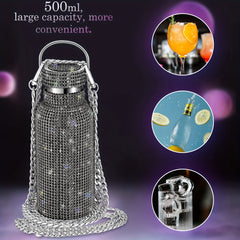 Rhinestone Stainless Steel Water Bottle with Chain