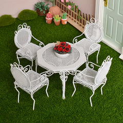 Dollhouse 1:12 Outdoor Garden Furniture Octagonal Iron Table and Chair Set