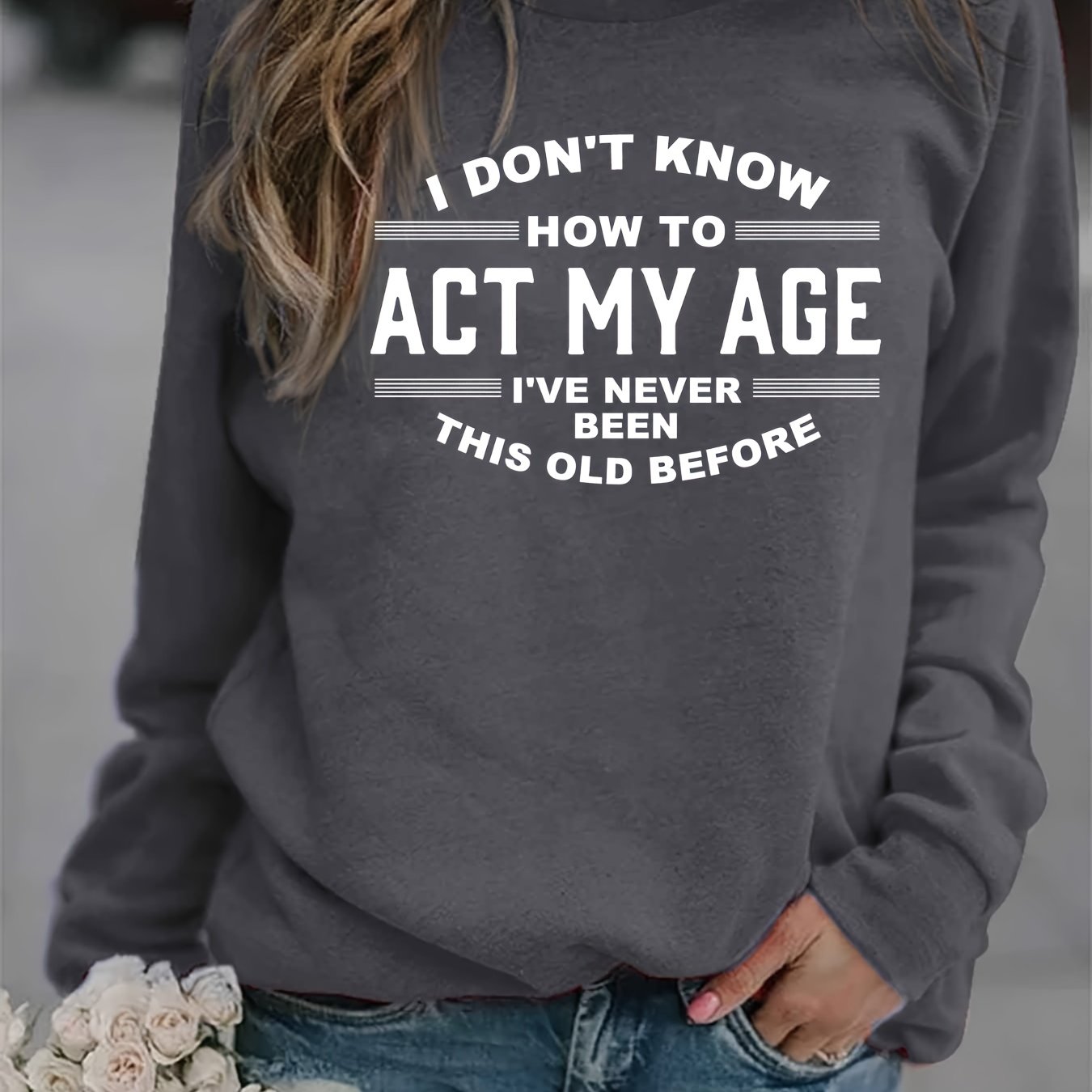 Letter Print Sweatshirt Crew Neck Long Sleeve Casual Women's Clothing