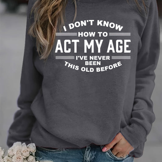 Letter Print Sweatshirt Crew Neck Long Sleeve Casual Women's Clothing