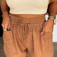Sporty Shorts Women's Plus Elastic High Rise Pocketed Shorts