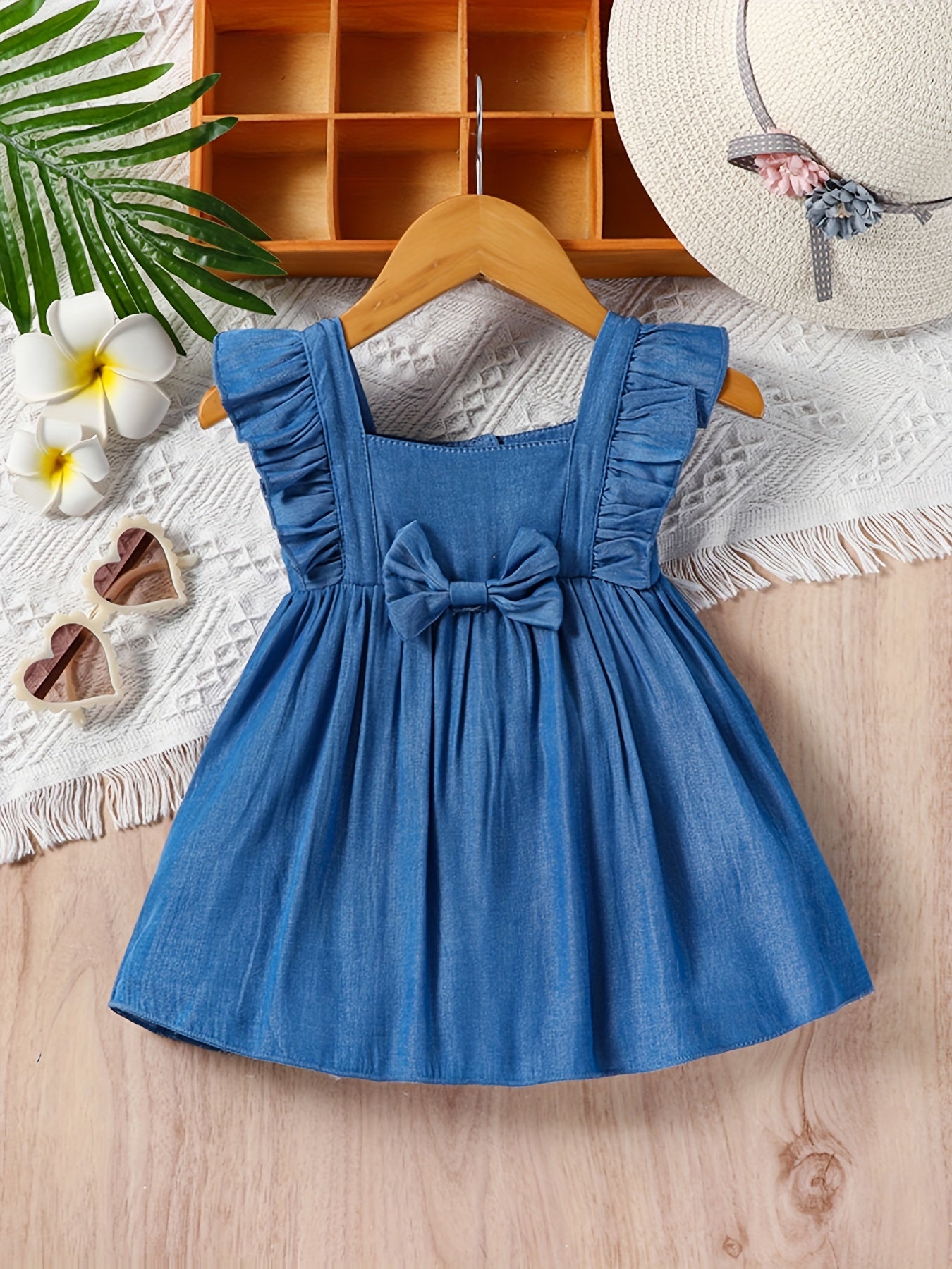 Baby Girl's Casual Bowknot Ruffle Trim Dress for Summer